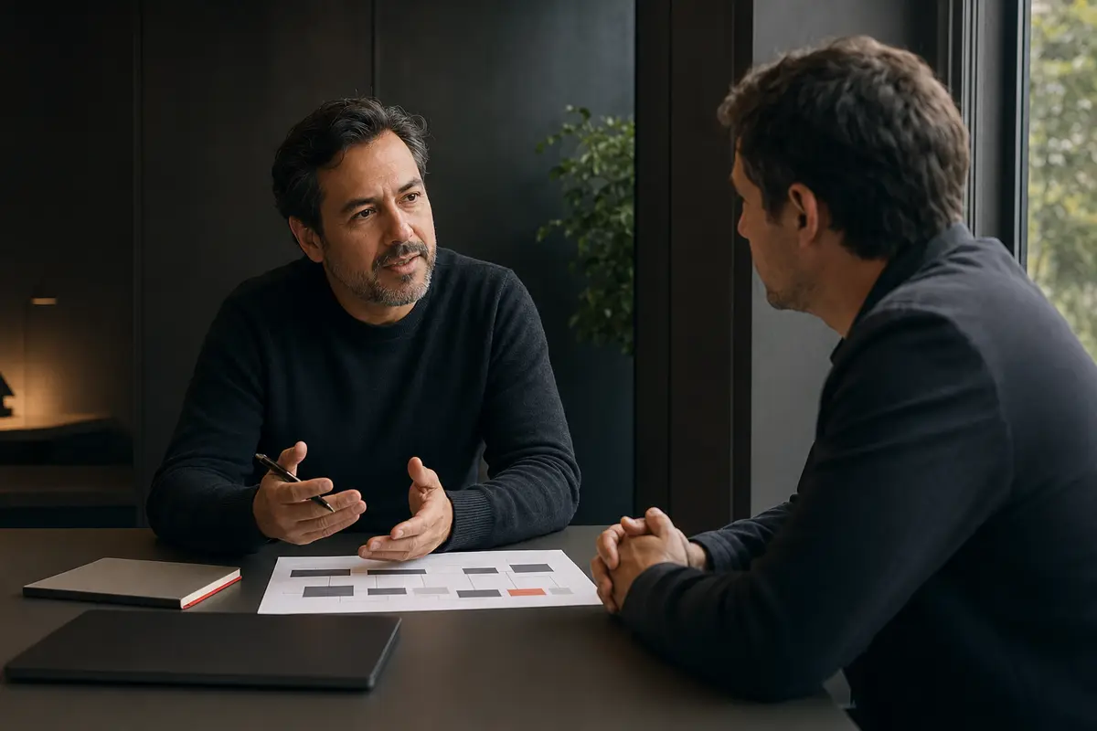 Consultor escuchando el contexto de negocio de un cliente